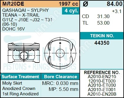 TEIKIN Поршень двигателя teikin 44350 0.50 4шт/упак 44350050