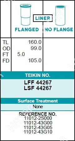 TEIKIN Гильза блока цилиндров teikin 4шт/упак хонингованная LFF44267