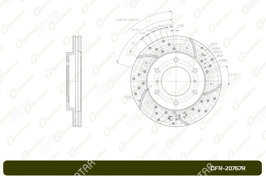 G-BRAKE Диск тормозной перфорированный вентилируемый g-brake правый GFR20767R
