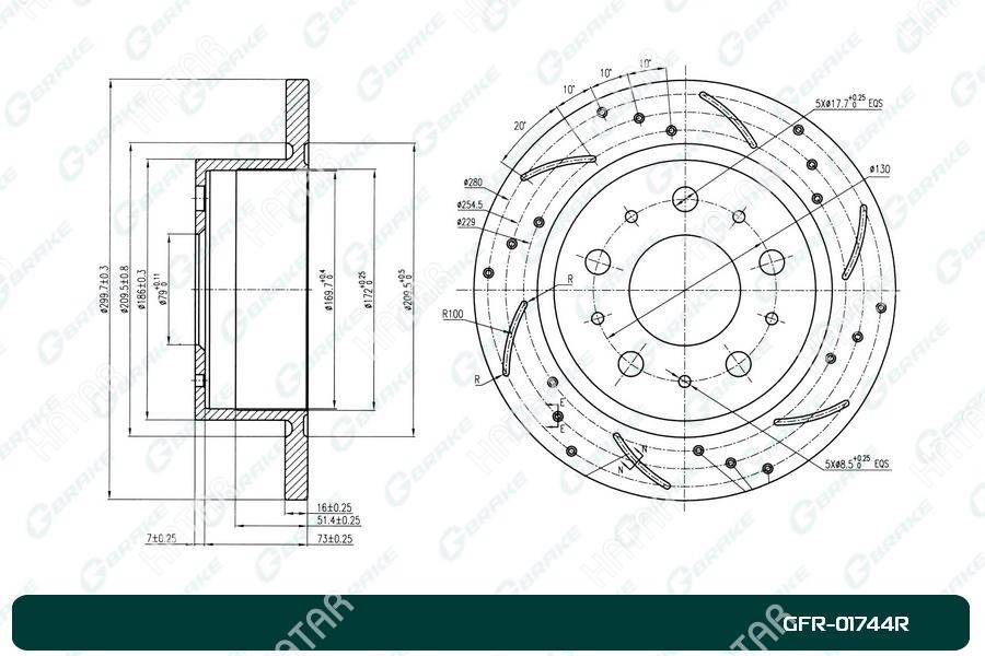 G-BRAKE Диск тормозной перфорированный вентилируемый g-brake правый GFR01744R