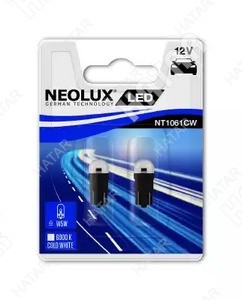 NEOLUX Лампа диодная w5w 12v 0.5w led 6000k w2.1x9.5d блистер 2шт. NT1061CW02B