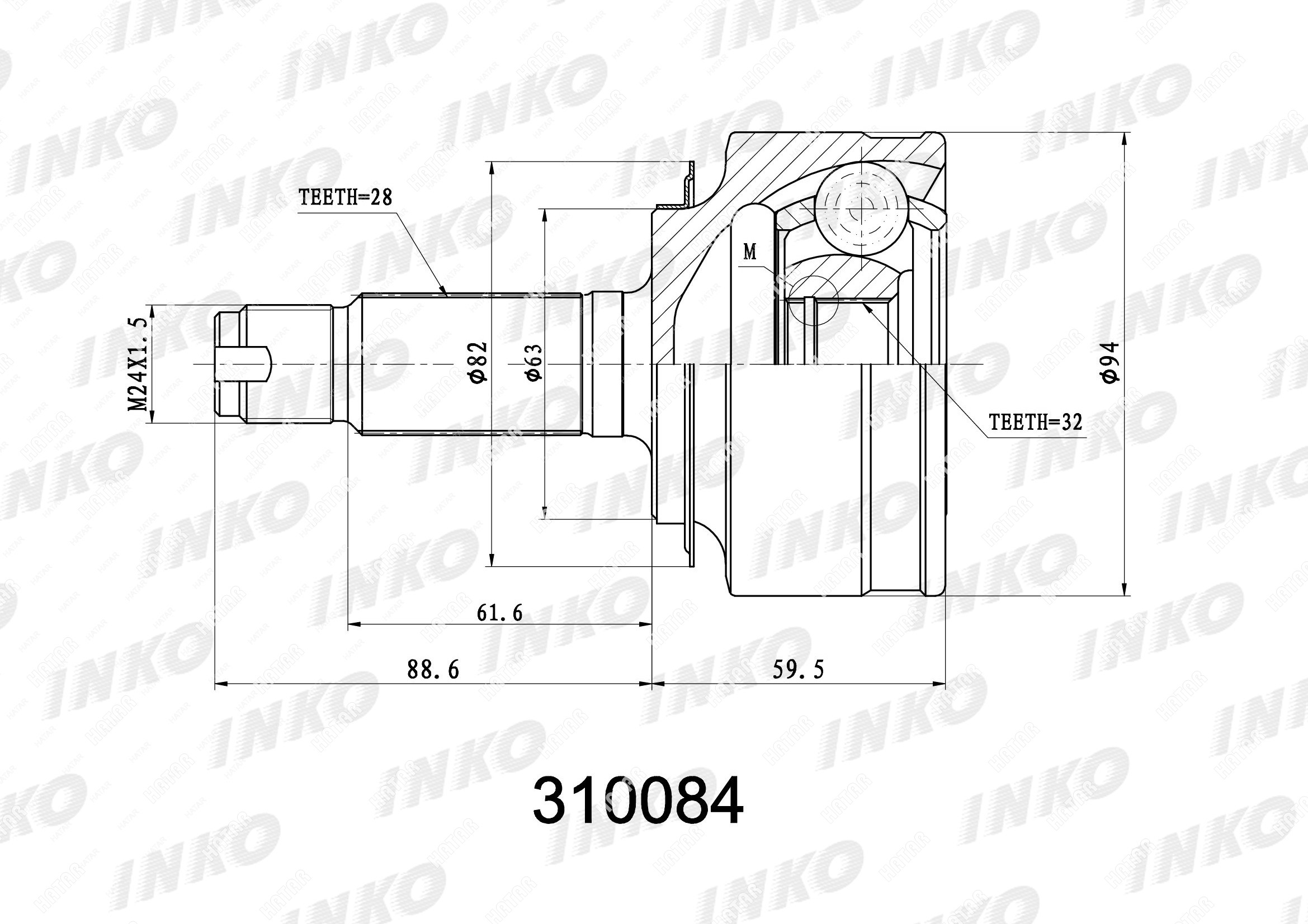 INKO Шрус внешний 28/32 | перед | 310084