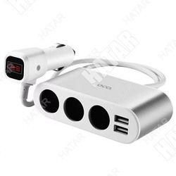HOCO Разветвитель прикуривателя 3 гнезда +2usb led