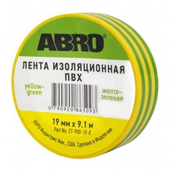 ABRO Изолента желто-зеленая 19мм х 9,1м