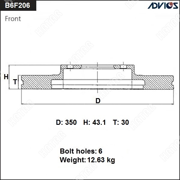 ADVICS Диск тормозной пер. B6F206B